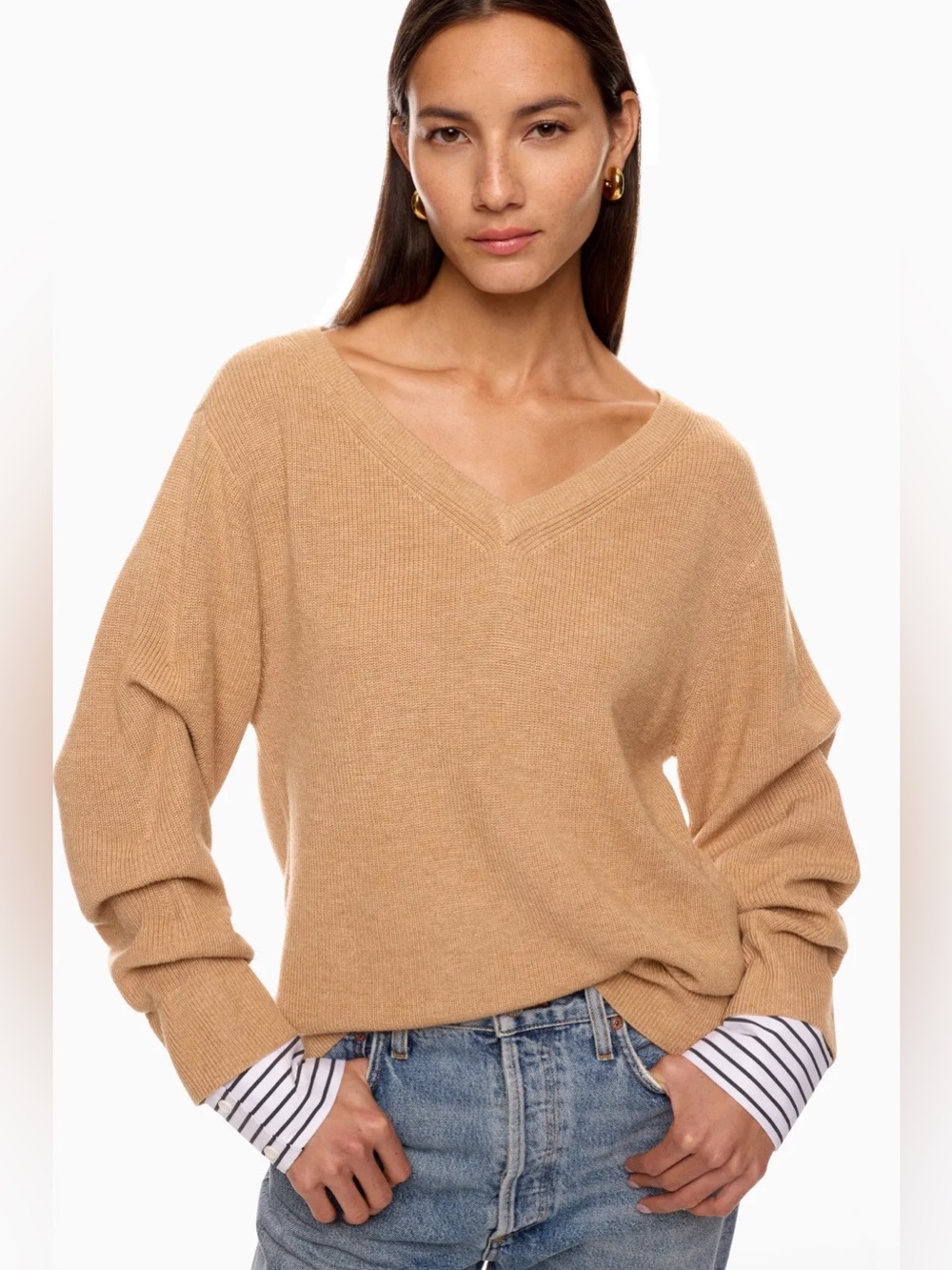 Derek Lam 10 Crosby x RTR Striped Cuff V Neck Sweater (0342)